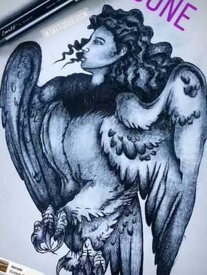 Una mujer con el cuerpo de una ave realizado con estilística griega