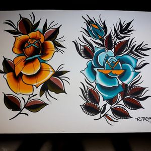 Some Rose's I would enjoy doing. #flagshiptattoogallery #ralphroyals #roses #flash #handpainted 