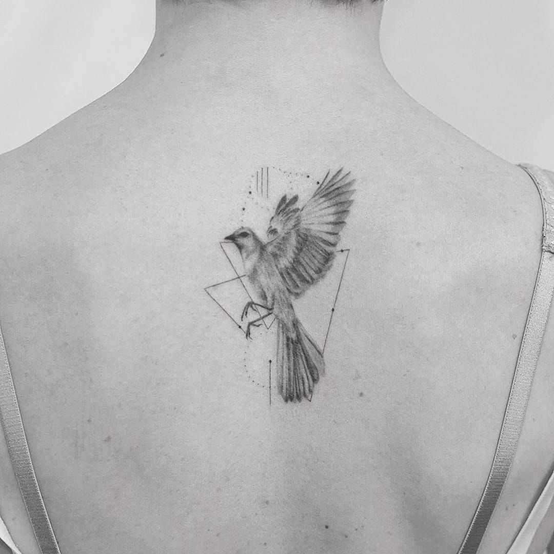 fineline dotwork geometric bird tattoo by Obi TattooNOW
