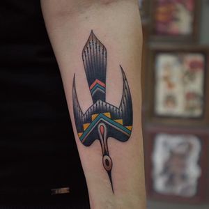 Tattoo by Andrei Vintikov #AndreiVintikov #birdtattoos #birdtattoo #birds #bird #feathers #wings #flying #animal #nature #nativeamerican #abstract #pattern