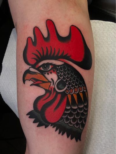 Tattoo by Bob Geerts #BobGeerts #birdtattoos #birdtattoo #birds #bird #feathers #wings #flying #animal #nature #color #traditional #cock #chicken #rooster