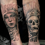 Anerican Indian skull and woman by Tom