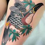 Tattoo by Fabingg #Fabingg #birdtattoos #birdtattoo #birds #bird #feathers #wings #flying #animal #nature #toucan #tropical #color #illustrative #dotwork