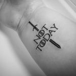 Game of Thrones tattoo by John Nixon #JohnNixon #GameofThrones #GameofThronestattoo #GoT #GoTtattoo #HBO #tvshowtattoo #popculturetattoo #sword #lettering #blackwork #nottoday