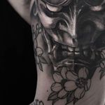 in progress 50%i am tattoohell#tattoo #tattoodo #blackandgreytattoo #blackandgray #samuraitattoo #hanyamask #KoreanArtist #torontotattoo 