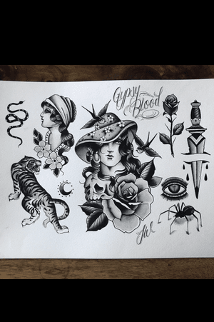 Flash sheet. All available to be tattooed 