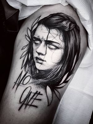 Game of Thrones Tattoo by Felipe Kross #FelipeKross #GameofThrones #GameofThronestattoo #GoT #GoTtattoo #HBO #tvshowtattoo #popculturetattoo #AryaStark #illustrative