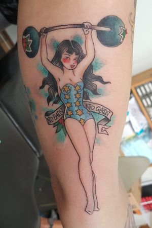 Neo-traditional pinup. Colour. Fore arm Client Diva Disastarr Burlesque Star 