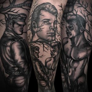 Tattoo sleeve by Phil Hatchet Yau #PhilHatchetYau #TomofFinlandtattoos #TomofFinlandtattoo #TomofFInland #leather #kink #queer #gayculture #leatherdaddy #portrait #men