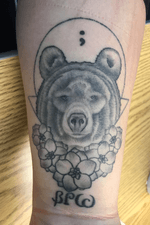 This Tattoo has several meanings and peices to it. #bear #larkspur #SemiColon #realism #dotwork 