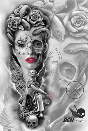 #design #tattooartist #designtattoo #realistic #realism #tattooart #skull #girl #time #snake 