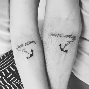 Tatuagem de casal "onde estiver... ...estarei contigo!" Com coração e âncora!Andrade Ink TattooWhats: 4298575342