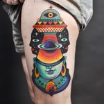 Psychedelic tattoo by Winston the Whale #WinstontheWhale #GoodStuffTattoo #tattooart #fineart #newschooltattoo #traditionaltattoo #colortattoo #psychedelic #folkart #popart #vishnu #shiva #eye #surreal