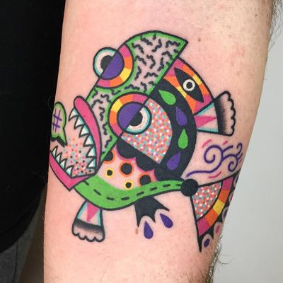 Psychedelic tattoo by Winston the Whale #WinstontheWhale #GoodStuffTattoo #tattooart #fineart #newschooltattoo #traditionaltattoo #colortattoo #psychedelic #folkart #popart #fish #dotwork #eye
