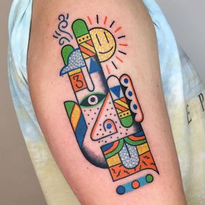 Psychedelic tattoo by Winston the Whale #WinstontheWhale #GoodStuffTattoo #tattooart #fineart #newschooltattoo #traditionaltattoo #colortattoo #psychedelic #folkart #popart #hand #sun #eye