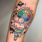 Psychedelic tattoo by Winston the Whale #WinstontheWhale #GoodStuffTattoo #tattooart #fineart #newschooltattoo #traditionaltattoo #colortattoo #psychedelic #folkart #popart #cat #rainbow