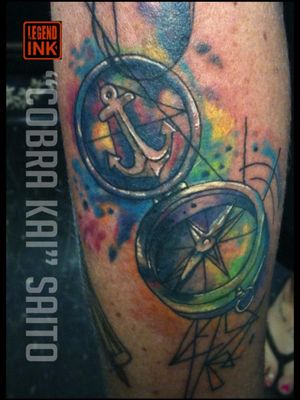 Watercolor compass by Cobra Kai at Legend Ink Email for appointments CobraKai@Legendink.com