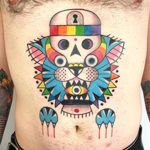 Psychedelic tattoo by Winston the Whale #WinstontheWhale #GoodStuffTattoo #tattooart #fineart #newschooltattoo #traditionaltattoo #colortattoo #psychedelic #folkart #popart #cat #skull #rainbow