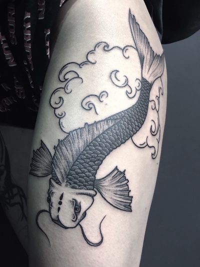 From my flash #blackwork #fish #carp #koi #linework #koifish #dotwork clouds #ink #inked #blackworktattoo 