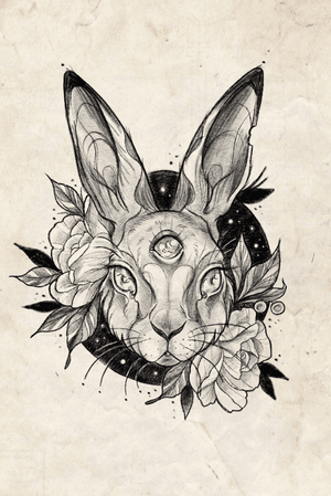 ‘All Seeing Hare’ available in black and grey or colour 