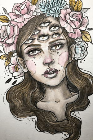 Flower girl, available to tattoo. Open to colour or black and grey. #tattoodesign #tattooideas #floral #flowers #girl #illustrative #pretty #girlytattoo #liverpool #badsandy 