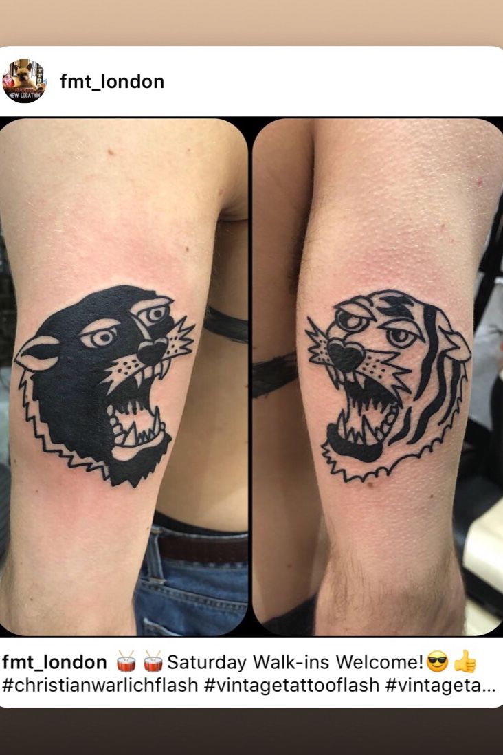 Traditional Panther and Tiger Tattoo • Tattoodo