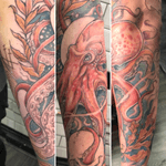 Neotraditional/ illustrative full colour lower arm wrap. Sleeve to be continued #octopus #nautical #underwater #octopustattoo #sleeve #ocean #animals #nature #sealife #liverpool #badsandy 