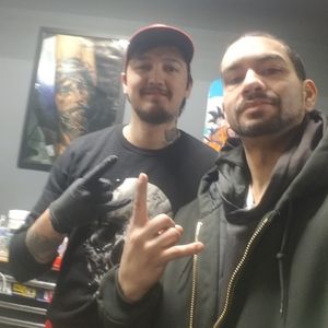 Me and my boy dave we started tattooing together in rotten apple tattoo in New York and now we have made it bid after so many years tattoo I'm proud of my boy he opened up his shop in corona queens ny