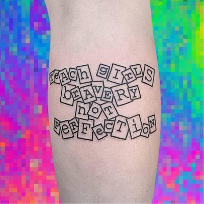 Lower leg tattoo by Dmytro Mrachnik #DmytroMrachnik #letteringtattoos #lettering #text #font #type #calligraphy #script #letters #quotes #words