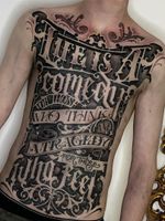 Torso tattoo by Sam Taylor #SamTaylor #letteringtattoos #lettering #text #font #type #calligraphy #script #letters #quotes #words
