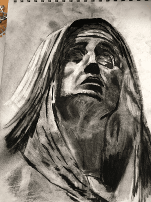 Virgin Mary timed sketch in Drawing I #blackandgreywork #realism #portait