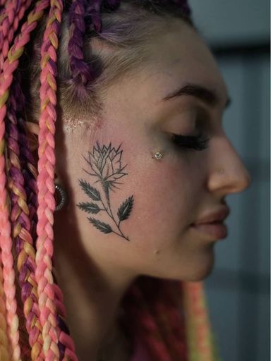 Non electric Hand poke tattoo by Blame Max #BlameMax #handpoke #stickandpoke #nonelectric #linework #illustrative #fineline #rose #flower #floral #face #facetattoo