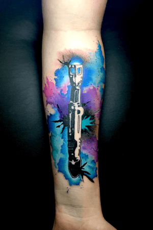 Dr Who sonic screwdriver abstract watercolor