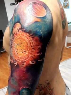 #space #planets #sun #flares #letters #arm 