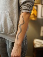 Non electric Hand poke tattoo by Blame Max #BlameMax #handpoke #stickandpoke #nonelectric #linework #illustrative #fineline #snake #reptile