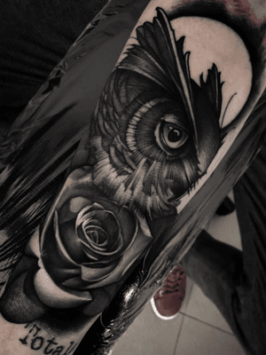 black owl owl#tattoo#tat#rose#moon#black#inkedup#inked#tattoist#tat#tattoed#italytattoo #joaopintomachines#art#artwork#creative#black