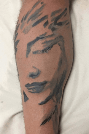 Women face tattoo minimal black and gray style 