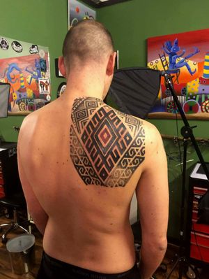 Tattoo by Alejandro Muñoz Leal. Mapuche iconography (cover up.)