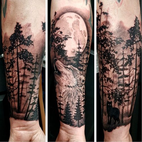 Start of an awesome forearm piece..few hours left #wolf #forest #moon #howling   