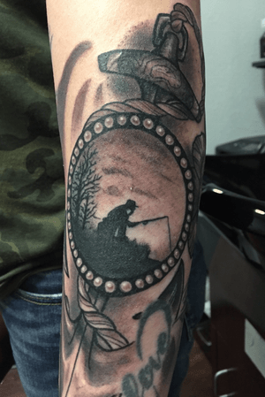 Heres a fishing themed tattoo in memory of my clients grandfather. 