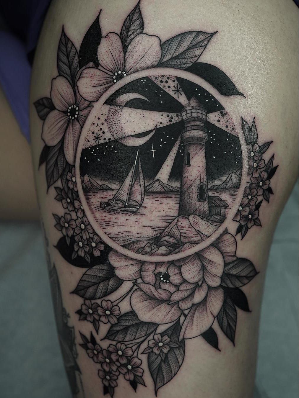 Lighthouse Ship half sleeve  Sleeve tattoos Half sleeve tattoo Tattoos   Upper half sleeve tattoos Half sleeve tattoo upper arm Arm sleeve tattoos