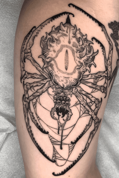 “Ungoliant: Gloom weaver and mothet of spiders” for Robyn’s inner arm. 