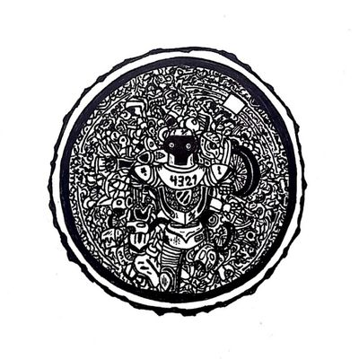 #robot #pieces #Black #blackwork #circle #scrap #scraping #wheel #metal