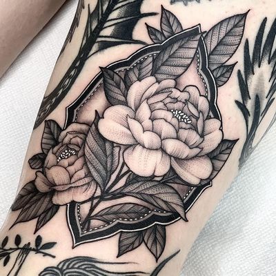 Nature tattoo by Kyle Stacher aka Thief Hands #KyleStacher #ThiefHands #illustrative #linework #nature #organic #fineline #dotwork #flowers #floral #leaves