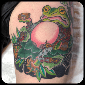 Kyosai frog on thigh. Background to come
