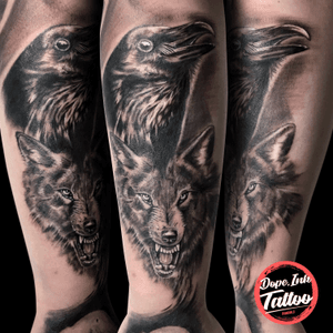 Wolf and Raven #tattooartist #tattooart #blackandgrey #wolf #raven #realistic #inked #inkedup 