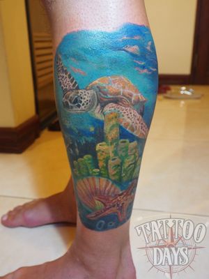Undersea tattoo for my bestfriend. Thanks a lot for come to visit me. #thailand #thailandtattoo #ink #tattoodo #radiantcolorsink #radiantcolorscrew #kwadron #inkeeze #purpleglide #turtletattoo #underseatattoo #guntattoodays