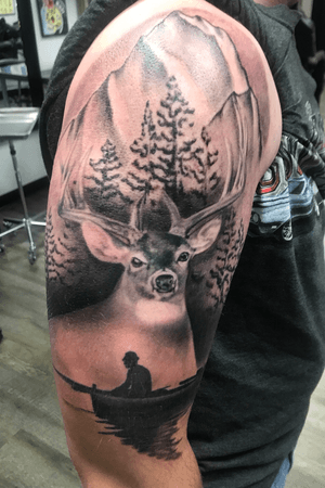 Deer hunting and cishing tattoo