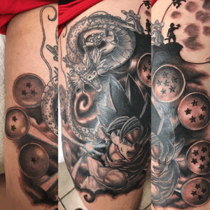 Dragon ball Z thigh tattoo i did in Black and grey 
