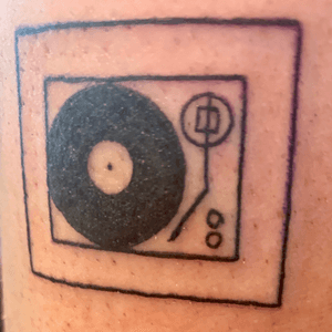 Recordplayer / vinyl turntable. Done by Fabienne Demmer at Lucky Charm Tattoo, Nijkerk, Netherlands at April 19, 2019.